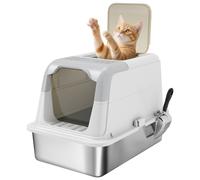 Pawhut Stainless Steel Litter Box, Enclosed Metal Litter Tray With Scoop In White White