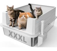 Stainless Steel Litter Box Extra Large for Big Cats Multi-Cats, Jumbo Extra Large Metal Cat Litter Box with High Sided Lid, Anti-Urine Leakage, Non-Stick,Include Litter Scoop