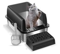 Stainless Steel Litter Box, Extra Large Litter Pan with Cover Litter Box, Non-stick, Odourless, Easy To Clean, with Litter Scoop and Litter Box black