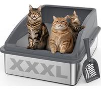 Stainless Steel Litter Box for Big Cats & Multi-cat Extra Large Enclosed Cat Litter Boxes with Lid | High Sided, Anti-Urine Leakage | Non-Stick
