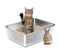 Stainless Steel Litter Box for Cats, Metal Cat Litter Box Non-Stick and Easy to Clean, High Sided Litter Pan for Kitten, Rabbit, and Small Pets