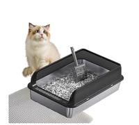 Stainless Steel Litter Box with Cover with High Sides Lid, XXL Stainless Steel Litter Box with Litter Mat and Scoop, Non-Sticky,Black-35×50×10cm