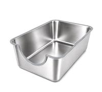 Stainless Steel Litter Box with High Sides,23.6" L X 15.7" W X 7.8" H,Extra Large Jumbo Low Entry Cat Litter Box,XL Kitty Metal Liter Boxes for Indoor Big Cats,Anti-Splashing (Short Side Entry)