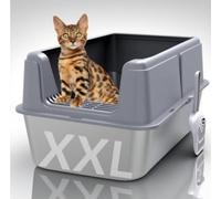 Stainless Steel Litter Box with Lid,14” XL Litter Metal Litter Box with High Sided, Anti-Urine Leakage, Easy Cleaning & Odor-Less, Include Scoop