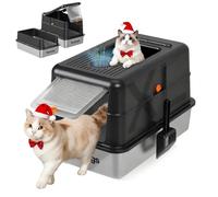 Stainless Steel Litter Box with Lid, 180° Flip-Top Design Metal Enclosed Litter Box for Big Cat, Breeze Litter Box System with Anti-Leakage High Sides, Large Cat Lovers Gifts