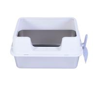 Stainless Steel Litter Box with Lid, 50x35x28cm / 19.7x13.8x11in Kitty Litter Box, 20L Easy to Clean Anti Splashing High Sided Large Kitty Litter Tray for Indoor Cats (White)
