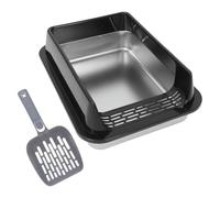 Stainless Steel Litter Box with Lid, Anti-slip Base for Rabbits | ABS and Steel Build, Stable Feet, Sl lack Box Design, Travel Use for Small Pets