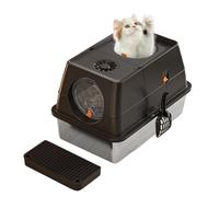 Stainless Steel Litter Box with Lid, Enclosed Cat Litter Box with Flip Top Cover, Pedal, Scoop, Front and Top Door, Anti-Leaking High Sided Cat Toilet, Odor Free, Easy Cleaning,Black