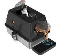 Stainless Steel Litter Box with Lid, Enclosed Large Cat Litter Tray with Double Layer Litter Mat, Lid, Pedals, Scoop, Front Entry & Top Exit Enclosed for Home, Living Black Tall size: 60 × 40 × 44 cm