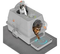 Stainless Steel Litter Box with Lid, Enclosed Large Cat Litter Tray with Double Layer Litter Mat, Lid, Pedals, Scoop, Front Entry & Top Exit Enclosed for Home, Living Khaki Tall