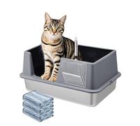 Stainless Steel Litter Box with Lid, Extra Large Metal Cat Box for Big Cats, High Sided Kitty Litter Box with Scoop, XL, Open Top, Non-Sticky, Anti-Leakage, Easy to Clean (Gray, Large)