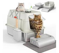 Stainless Steel Litter Box with Lid,Extra Large Metal Litter Box for Big Cats,Front Entry Top Exit Kitty Litter Box,Covered Litter Box with Triple Pedal,Scoop and Mat,Odor Free,Non-Sticky,Anti-Leakage