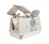 Stainless Steel Litter Box with Lid,Front Entry Top Exit Kitty LitterBox,Extra Large Enclosed Metal Cat Box with Litter Scoop & Litter Mat-Black (Gary)