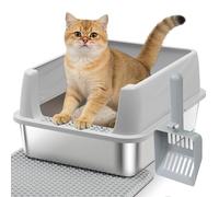 Stainless Steel Litter Box with Lid,Kitten Litter Box, Metal Kitty Litter Box for Small Cats,Odor Control,Anti-Leakage, Non-Sticky, Includes Mat&Scoop,17.5x13.6x8in