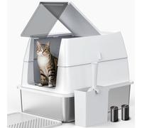 Stainless Steel Litter Box with Lid XL Extra Large Metal Cat Litter Boxs for Big Cats Enclosed, Easy to Scoop, with Litter Scoop Set, High Sides Enclosure Anti-Urine Leakage Non-Sticky
