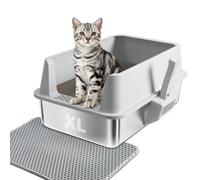 Stainless Steel Litter Box with Lid, XL Metal Litterbox for Big Cats, Durable Cat Litter Box with High Sides, Non-Stick, Anti-Urine Leakage, Odor-Free, Easy to Clean, Includes Scoop