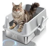 Stainless Steel Litter Box with Lid, XL Metal Litterbox for Big Cats, Durable Cat Litter Box with High Sides, Non-Stick, Anti-Urine Leakage, Odor-Free, Easy to Clean, Includes Scoop