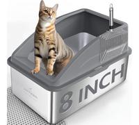 Stainless Steel Litter Box | XL Enclosed Cat Litter Boxes with Lid for Big Cats | High Sided, Anti-Urine Leakage | Non-Stick Bottom & Includes Litter Mat & Metal Scoop (Dark Gray, XX-Large)