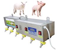 Stainless Steel Livestock Milk Feeder with Sound Simulation, 6 Nipples for Nursing Lambs and Animals, Wall Mounted Design