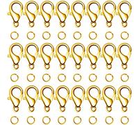 Stainless Steel Lobster Clasp Pack of 100, 7 mm Open Jump Rings, 200 Pieces, Jump Rings, Mini Carabiner Jewellery, Lobster Gripper, Hooks, Chains, Earrings, DIY Clasps, Jewellery Making (Gold)
