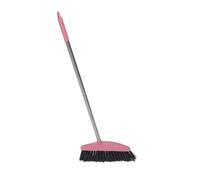 Stainless Steel Long Handle Broom with Thicker Bristles for Home Cleaning | Dense Brush Hair, Flat Side Fits Floor and Corner Cleanup, Lightweight Plastic Build, for Dustpan Use Random Style