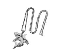 Stainless Steel Lucky Cartoon Shark Animal Pendant Punk Rock Necklace for Men Women Dolphin Swordfish Ocean Fish Hip Hop Cool Pendant Necklace Funny Jewelry Gift 24 Inch Chain