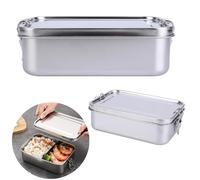 Stainless Steel Lunch Box, 1400ML Bento Box with Lock Clip, 2 Compartments, Leak-Proof, Portable Food Storage Container for Salad Sandwich, Lunchbox for Adults Kids Travel School Work