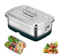 Stainless Steel Lunch Box 2 L, 2 Layers Bento Box with 3 Compartments, Leakproof Sealed Metal Lunch Boxes for Adults and Kids