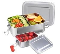 Stainless Steel Lunch Box 2-Piece Set (1400ml+550ml), Bento Box with 1 Removable Compartments, Leak-Proof Sandwich Salad Food Storage Container for Adults & Kids, Lockable Clips & Dishwasher Safe