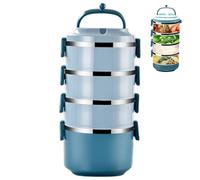 Stainless Steel Lunch Box, 4 Layer Stackable Lunch Box with Handle Leak Proof Practical for Adults Kids Students Office Microwave, Blue.