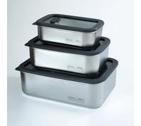 Stainless Steel Lunch Box Set with Glass Lids -3 Stackable Food Containers (650/1300/2300 ml | 22/44/78 oz), Airtight & Leakproof Double Silicone Seal, Oven/Freezer/Dishwasher Safe