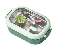Stainless Steel Lunch Container with Thermal Barrier and Divided Zones for Preserving Taste and Texture of Different Foods (green)