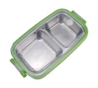 Stainless Steel Lunchbox with 2 Compartments and Leakproof Seal, Portable and Lightweight Meal Container for Busy Individuals On The Move (Green (two squares))