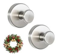 Stainless Steel Luxe Suction Cup Hooks, Wreath Hanger for Front Door, No Drill Hooks, Multi-Use Suction Hooks for Wreath Hanger, Bathroom Towels, Glass Window Door Mirror, Kitchen Curtains (2, Silver)