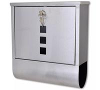 vidaXL Stainless Steel Silver Mailbox with Mail Slot, Lock, Newspaper Holder and Mounting Accessories - 31x10.5x33.5cm