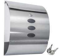 Tectake Post Box - Round With Large Slot And Newspaper Compartment, 300 X 120 X 395 mm - Silver