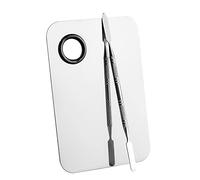 Stainless Steel Makeup Palette & Spatula Set - 6”x4” Cosmetic Mixing Palette for Foundation Nail Art and Color Blending (Silver)