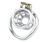 Stainless Steel Male Chastity Cage Negative Hollow Chastity Locking Device Sexual Stimulation Toys Penis Cage Sex Toy for Men Couple (Curved Base Ring 45mm)