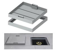 Stainless Steel Manhole Cover and Frame, Square Septic Tank Cover with Base and Hooks, Invisible Design, Rain Drain Cover, Inspection Cover