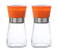 Stainless Steel Manual Food Grinder with Glass Container for Grinding Spices, Coffee Beans, and Herbs with Adjustable Coarseness Settings (A short orange)