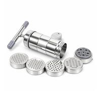 Stainless Steel Manual Pasta Maker, 18.5 x 14cm Noodle Making Machine with 5 Mold Heads, Fresh Fettuccine Spaghetti Lasagne Dough Roller Press for Home Kitchen