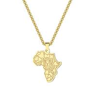 Stainless Steel Map of Africa Country Pendant Necklace For Men Women Hip Hop Personalized Leopard Head Africa Motherland Continent Outline Necklaces Jewelry Gift, XL, Alloy Steel, No Gemstone