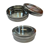 Stainless Steel Masala Spice Storage Container with Transparent Lid - 12cm Diameter - Authentic Indian Style