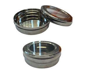 Stainless Steel Masala Spice Storage Container with Transparent Lid - 9.5cm Diameter - Authentic Indian Style