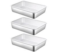 Stainless Steel Meal Box, 3Pcs Stainless Steel Food Storage Containers, Deli Meat Containers with Lids, 11.8x9.8x2.0 Inch Stackable & Oven Safe Food Tray for Fridge, Kitchen