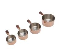 Stainless Steel Measuring Cup Set Stackable Dipping Sauce Cups with Short Wooden Handle for Coffee Baking Kitchen 4 Sizes 60ml 80ml 125ml 250ml Rustproof Food Safe Condiment Bowls