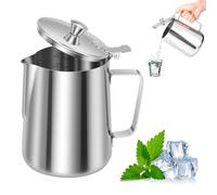 Stainless Steel Measuring Cup with Lid 2000ml Milk Frothing Mixing Pitcher with Handle and Scale Dishwasher Safe Large Milk Frothing Jug for Espresso Machine, Hot Cold Beverages, Latte Art(2000ML)