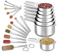 Stainless Steel Measuring Cups & Spoons Set of 20 - Includes 7 Nesting Cups, 7 Narrow & 5 Mini Measuring Spoons with Leveler Fits Spice Jars, Engraved Markings for Dry & Liquid Ingredients