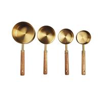 Stainless Steel Measuring Cups Spoons Set Wood Handle Measuring Cup, Golden