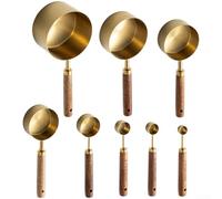Stainless Steel Measuring Spoons and Cups, 8 Piece Set with Walnut Handle, Accurate Baking Tools for Dry Ingredients, Kitchen Utensils for Home Cooking(K)